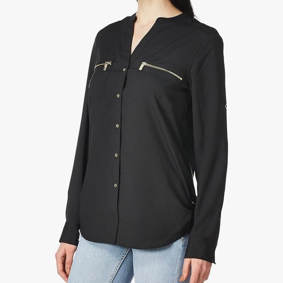 Calvin Klein Women's Modern Essential Zipper Button-Front Blouse - Picture 3 of 3